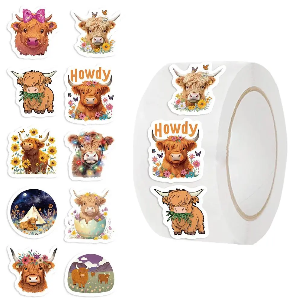 Cartoon Cow Pattern Sticker (500pcs/roll), Cute Decorative Sticker, DIY Decals for Water Bottle, Laptop, Phone Case, Scrapbooking, Journal Making, Protector