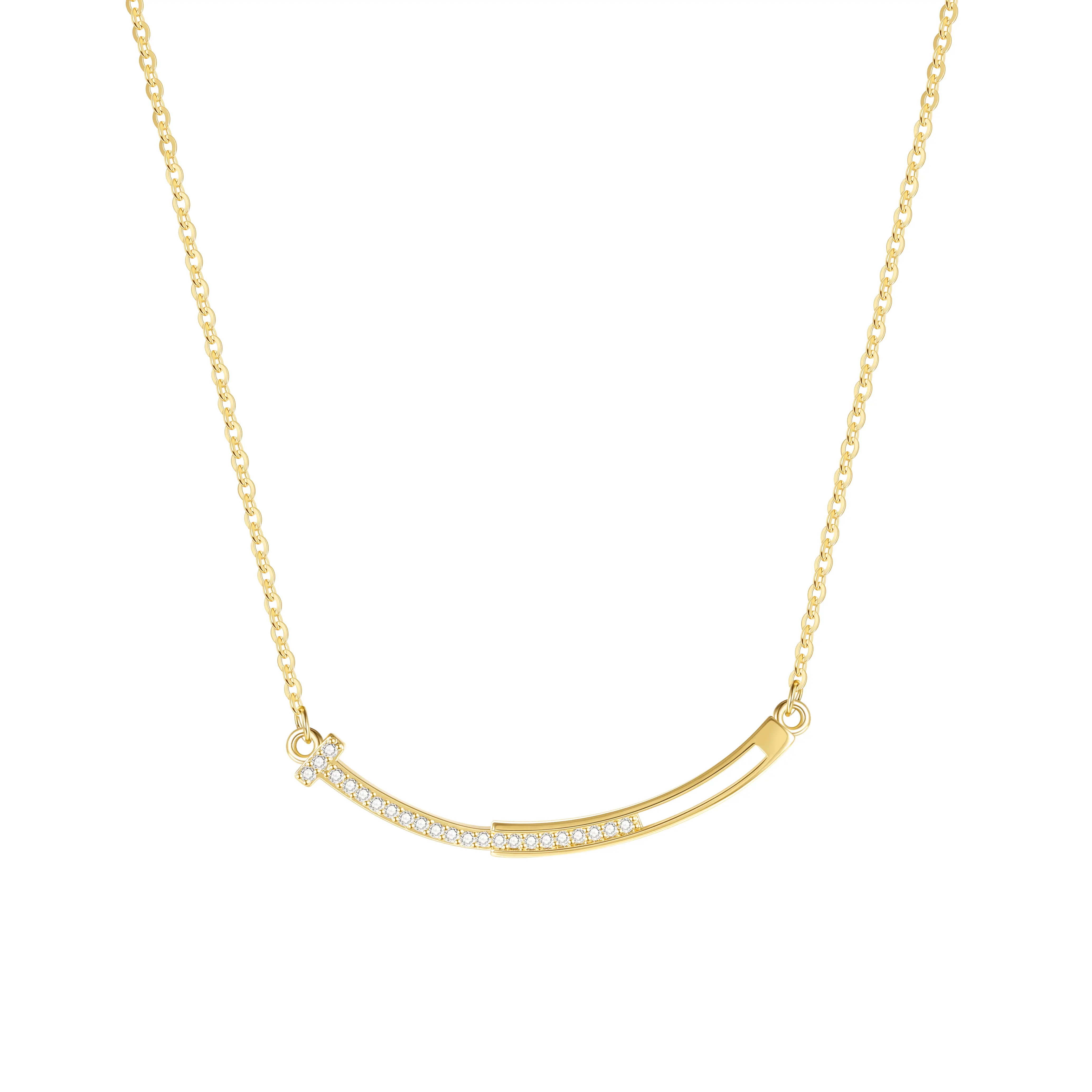 EAMTI 14K Gold Plated Smile Necklace with Cubic Zirconia Dainty Jewelry for Women Adjustable Chain Hypoallergenic