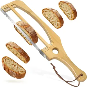 Bread Slicer for Homemade Bread, 16.5'' Sourdough Bread Knife with Adjustment Mechanism 5 Thickness Guides, Stainless Serrated Bread for Bagels, Baguettes (Natural)