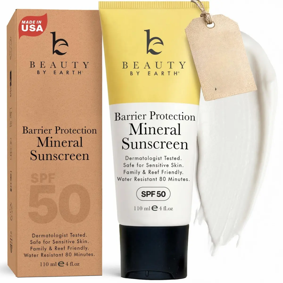 Reef-Friendly Non-Nano Zinc Oxide Mineral Body Sunscreen SPF 50 - Made in USA with Organic & Natural Ingredients, Broad Spectrum UVA/UVB Protection, No White Cast for Sensitive Skin & Kids
