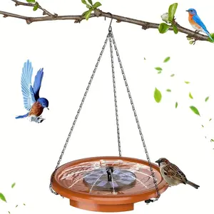 This multi-functional solar-powered hanging bird bath fountain features dynamic water flow, is easy to maintain, and includes integrated bird feeders. It is suitable for outdoor garden decoration and outdoor bird feeding.