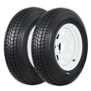 5.30-12 530-12 530X12 trailer tire and wheel assembly, heavy-duty range C 6PR, 5-lug white modular wheels, 12 inch tires, suitable for multi-purpose/boat/camping trailers, set of 2