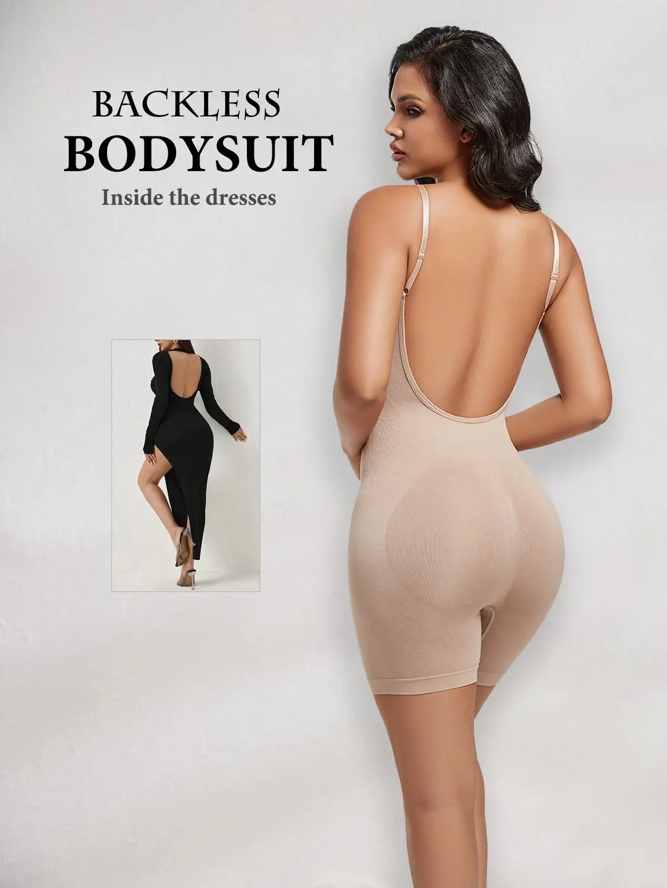 SHAPEGUY Seamless High-Waisted Mid-Thigh Shapewear Romper With Butt Lifter And Backless Design Tummy Control Body Shaper Everyday Invisible Under Clothes