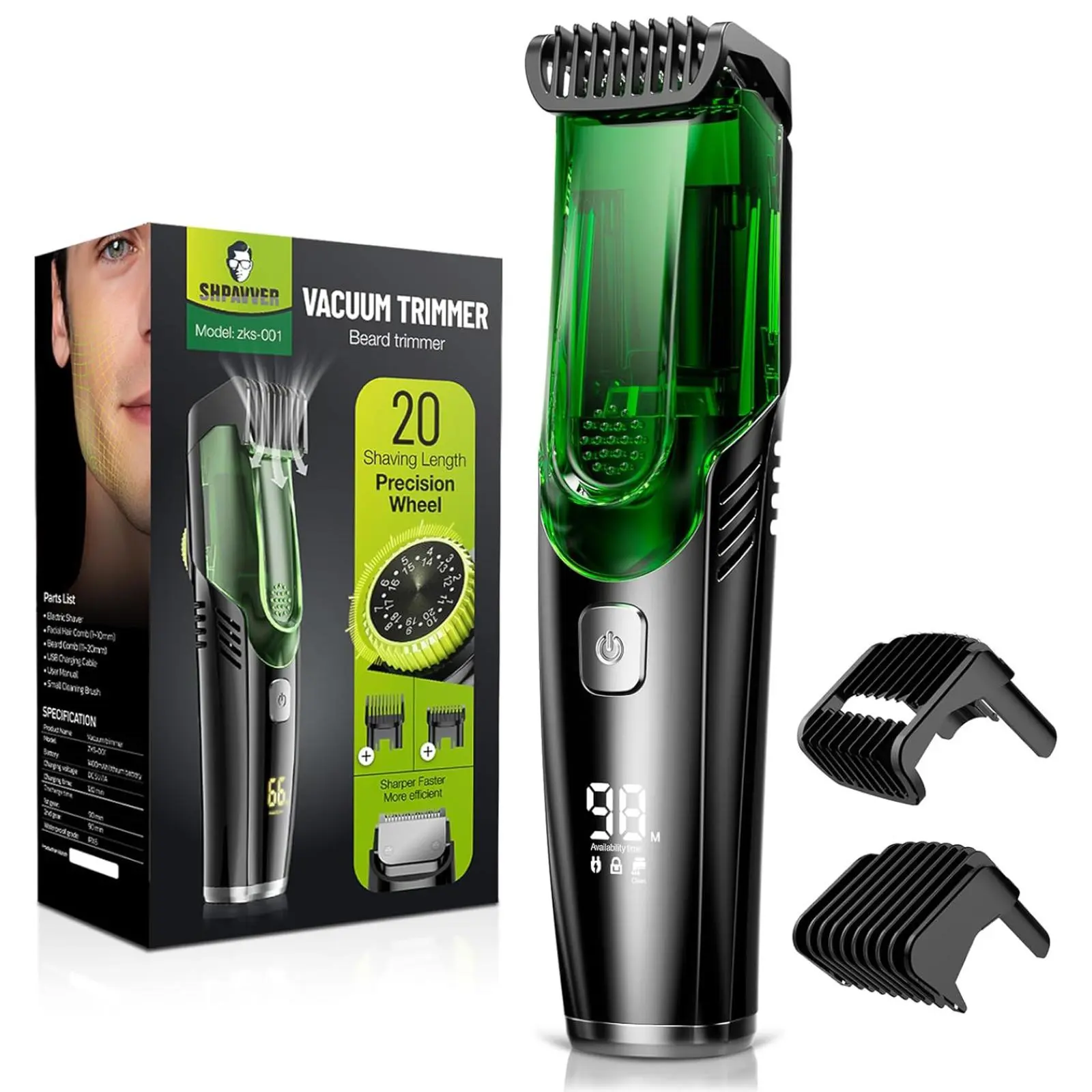 [DealsForYouDays]SHPAVVER Vacuum Beard Shaver for Men,SHPAVVER Built-in Vacuum Trimmer for Mustache, Sideburns, Facial Hair, Rechargeable, IPX6 Waterproof, 2 Comb, Comfort face 2in1 Electric Razor rechargeable men 2025 ornament, Father's Day Gifts,