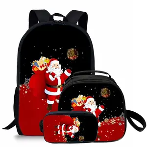 Santa Claus backpack printed primary school student backpack three-piece set light large-capacity backpack lunch bag pencil case