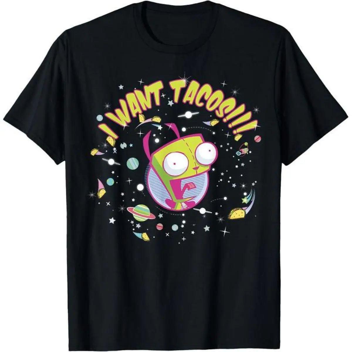 100% Cotton Nickelodeon Invader Zim GIR Wants Tacos T-Shirt Menswear Top Vintage Distressed women's graphic tees