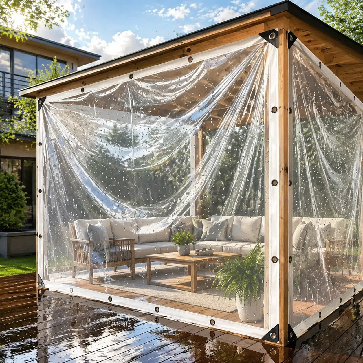 Clear Heavy-Duty Waterproof Tarp 10ft×13ft, Weatherproof Transparent Vinyl Rain Cloth with Reinforced Edges & Grommets, Foldable Dustproof Cover for Farm, Greenhouse and Plant Shelter lightweight protection reinforce rivet uv-resistant