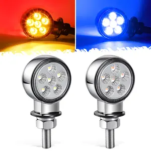 Partsam 2Pcs 2" Round Double Face 10LEDs Turn Signal Pedestal Fender Light, Amber/Red To Blue Auxiliary Lights, T-Mount, Clear Lens