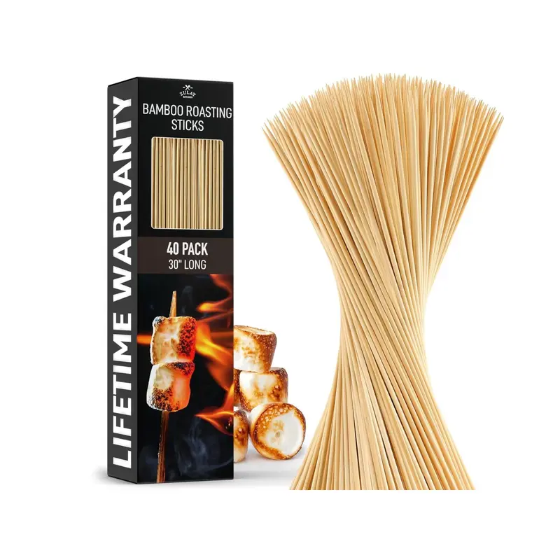 Zulay Extra Long Bamboo Roasting Stick Skewer Set for Marshmallows, Hot Dogs, Sausages, Shish Kebabs, and Grilling Meat Utensils Wooden Sturdy