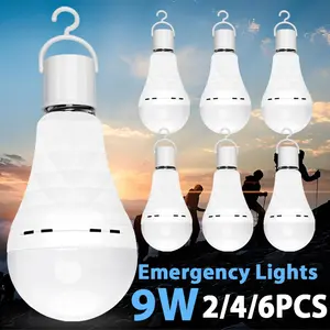 Rechargeable Emergency Light Bulb, 9w LED Daylight, E27/e26 Base, Hook and Switch, Led Lighting, Ideal for Home, Camping, Tent