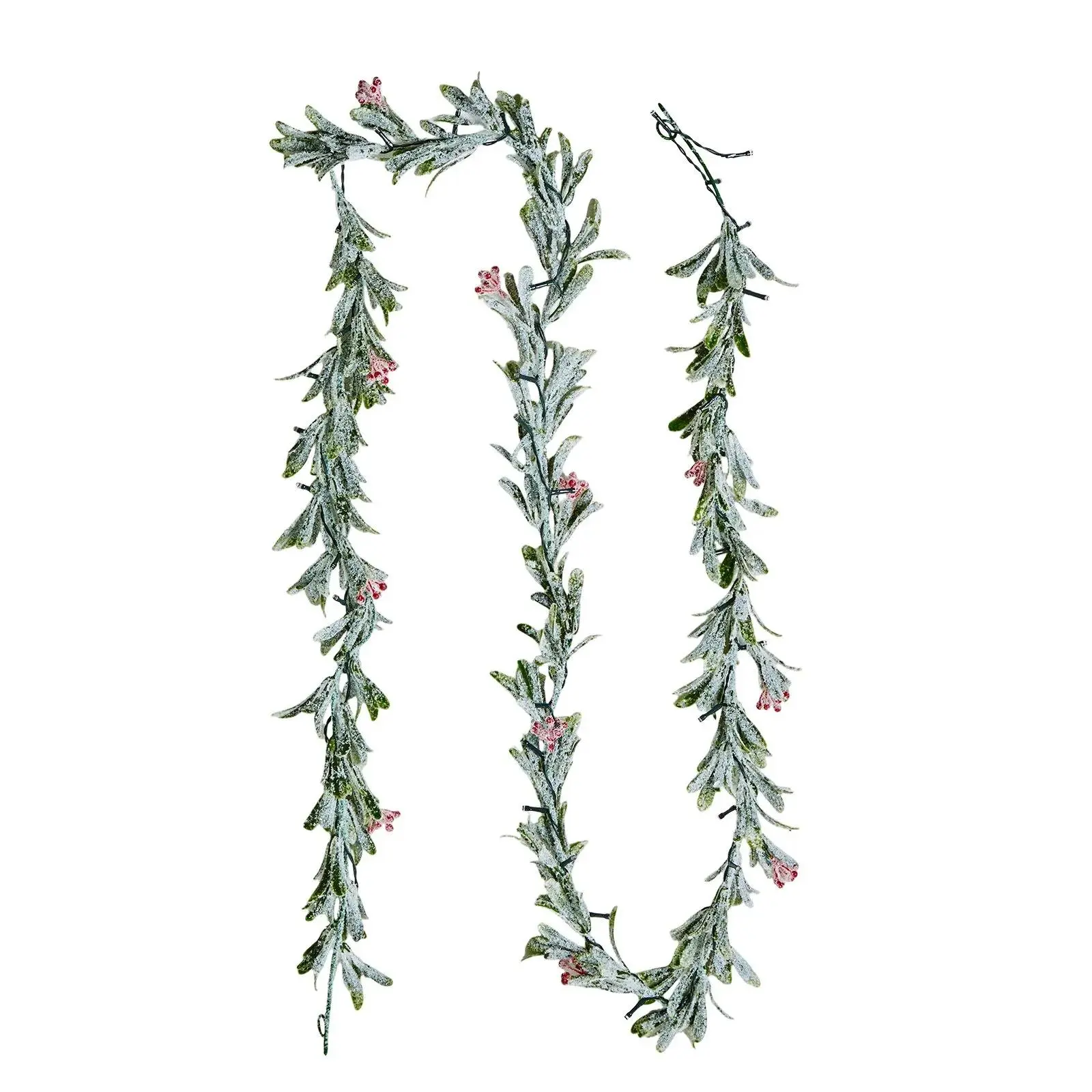 VEVOR 9-Ft PE Fabric Lighted Christmas Garland, Realistic Faux Vine, Olive Leaves, Red Berries, Corrosion Resistant, Dry Battery Power, Festive Ornament, Lighted Decoration for Indoor/Outdoor Mantel to Impress Neighbors, Flexible