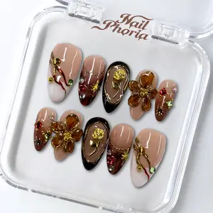 NailPhoria FLORA RESIN - Handmade Press-On Nails | Reusable, Salon-Quality, Long-Lasting, Glossy Design