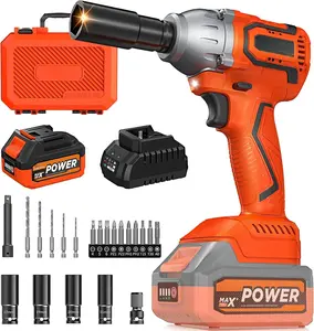 Cordless Impact Wrench, 1/2 Brushless Impact , 369ft-lbs(500N.m), Power Impact Driver Kit with 4.0Ah  & Fast Charger, Electric Impact Driver Set for /DIY Furniture/Mower