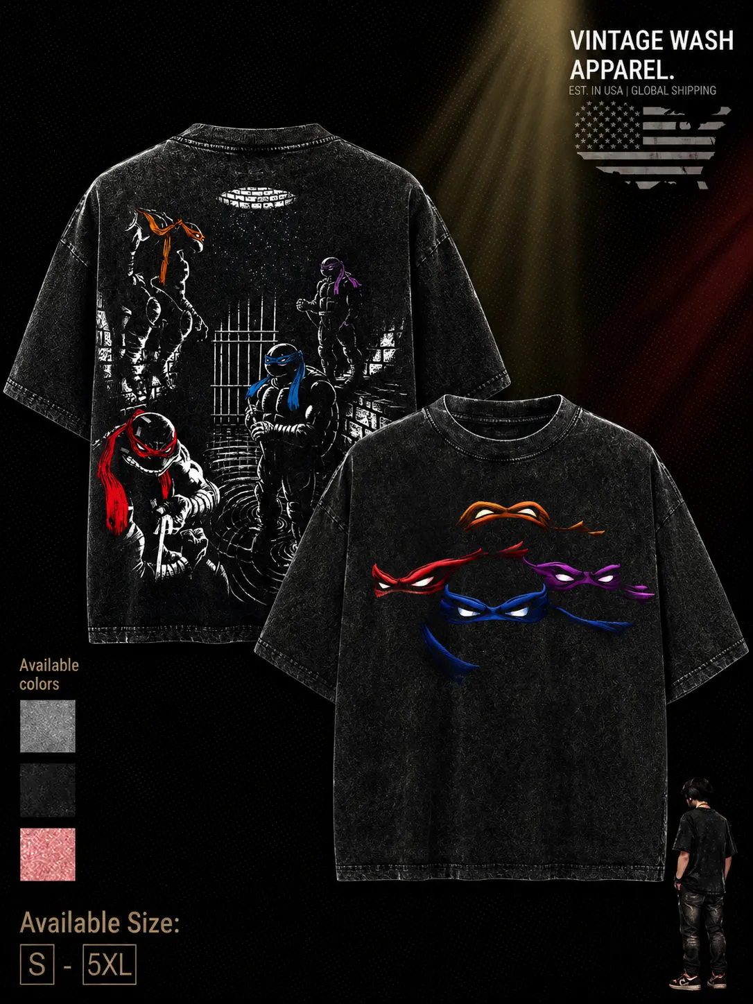 Teenage Mutant Ninja Turtles Raphael Vintage Washed Oversized Graphic T-Shirt for Men