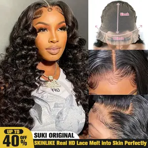 Loose Deep Wave 13x6 Lace Frontal Wig with Drawstring 250% Density Soft Full Breathable Curly Human Hair Wig for Women Transparent Swiss Lace Classic Black