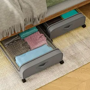 Under Bed Storage Box with Wheels, Rolling Drawers & Transparent Lid, Space-Saving Organizer for Dorms, Bedrooms, Shoes & Clothes, Multifunctional Storage Bin