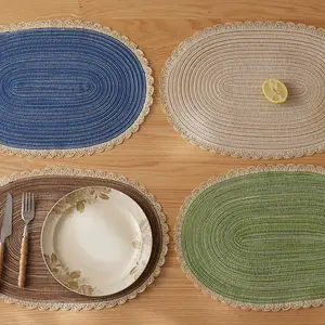 Set of 4 Decorative Aesthetic Stylish Modern Home Hotel Oval Braided Placemats Woven 12x18 Inch Non Slip Washable Heat Resistant Place Mats Round Tablemats for Dining Kitchen Birthday Party Daily Table Decor Dinner Mats