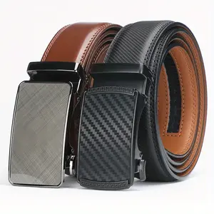 2 Pack Men's Leather Ratchet Belt Adjustable Automatic Alloy Buckle Simple Style Suitable for Leisure and Business Web Belt