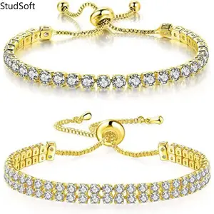 2026 New Trendy Women's Bracelet Set (2-Piece Set), sparkling crystal embellishments, adjustable clasp, stylish and dazzling, suitable for everyday wear and parties, making it the perfect gift for her, mom, friends, and holidays.