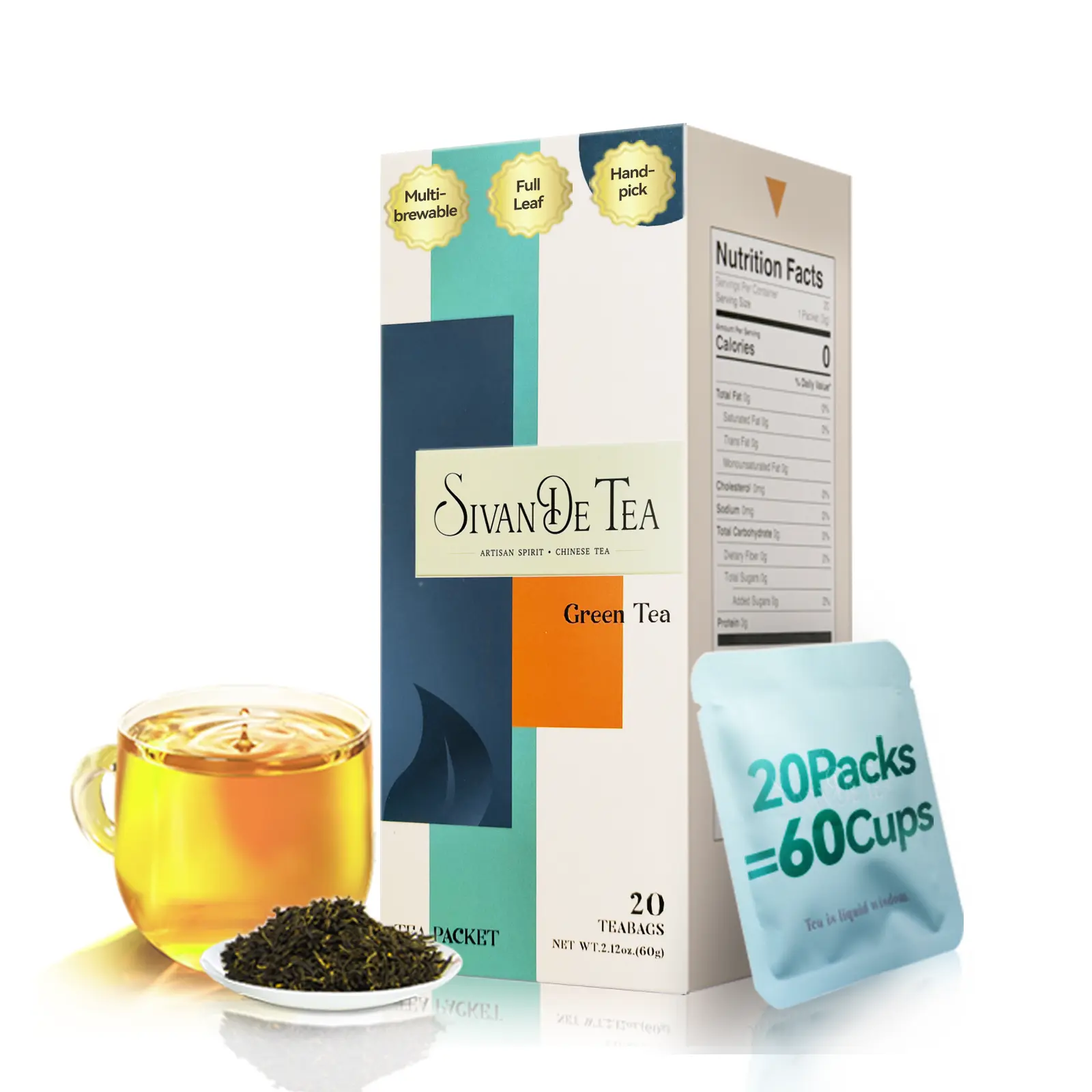 SIVANDETEA Green Tea Bags Individually Wrapped Tea Bags for Hot Tea Unsweetened, Smooth, Robust, Multi-brewable, Tea 20 Count (Pack of 1)