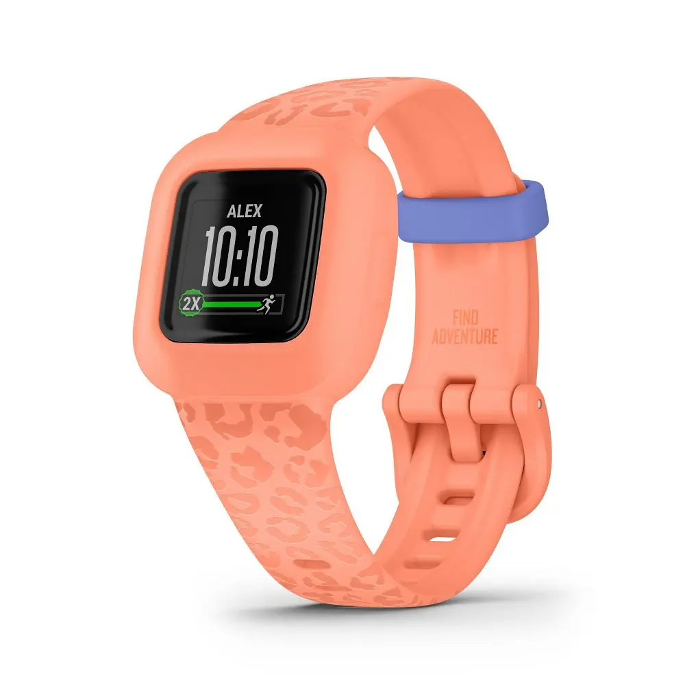 Garmin vivofit jr. 3 Unisex Kids Fitness Tracker, Peach Leopard Design, Silicone Strap, Step Tracking - Sports & Outdoor Running Gear