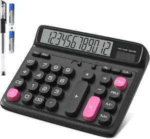 Desktop Calculator with  5-Inch LCD Display, 12-Digit Two Way Power Solar &  Office Calculator with Big Buttons for Business, Accounting &  Use(Black)