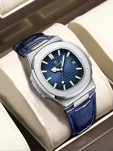 Men's Business Fashion Round Dial Analog Quartz Watch, Fashion Watch for Party, Daily Clothing Decor, Trendy All-match & Exquisite Watch for Birthday Gift with Box