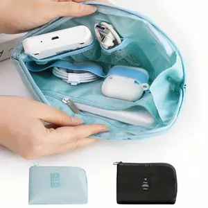 Electronic Storage Bag, Portable Waterproof Electronic Organizer, Travel Cable Organizer Bag, Electronic Accessories Carry Case for Cable, Cord, Charger, Phone, Lightweight Nylon Strap