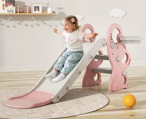 Seeutek Foldable Toddler Slide with Basketball Hoop Indoor & Outdoor Playset for Kids Baby Climber and Slide Portable Easy Storage, for Boys and Girls Birthday Gift Christmas Gift