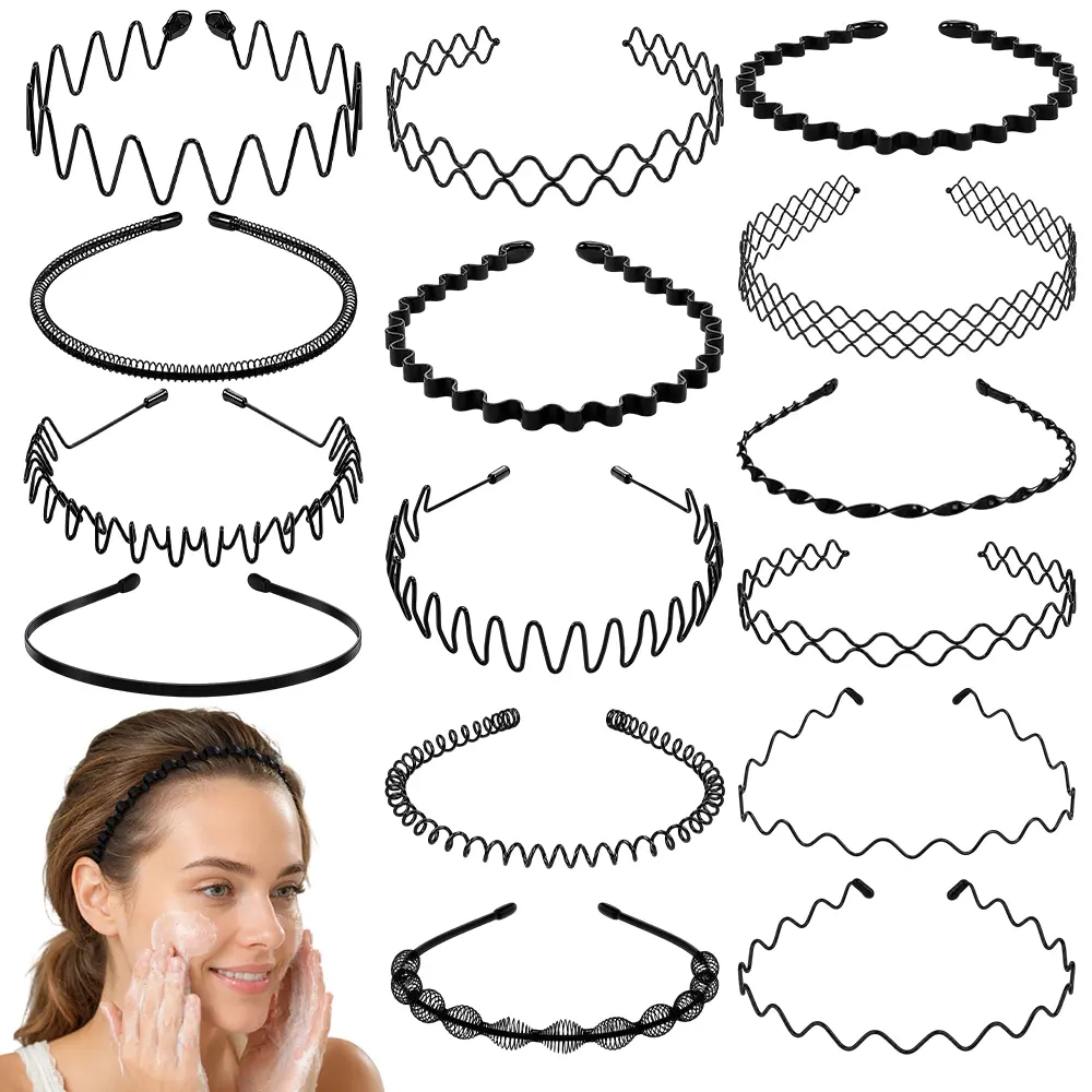 15 PCS Wavy Adjustable Wire Hair Bands, Unisex Non-Slip Elastic Headband for Workout, Face Washing, Curly Hair & Daily Use, Ideal Gift woman winter knit