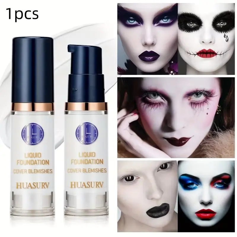 White Liquid Foundation Concealer for Halloween Goth Makeup, Cosmetic Waterproof Matte Oil Control Full Coverage Flawless Finish White Foundation for SFX Skeleton Zombie Clown Cosplay Makeup Face Paint for Adult Halloween Party