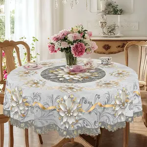 1pc Modern Three-Dimensional Floral Effect Printed Tablecloth, Spring And Autumn Farmhouse Floral Pattern Tablecloth, Christmas Party Outdoor Decoration, Kitchen Accessories, Noble and Elegant Marble Floral Decoration Home Gift