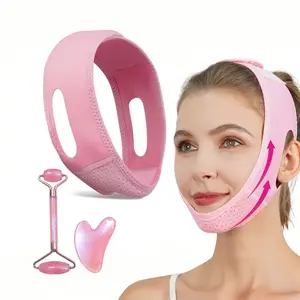 3pcs Face Roller Gua Sha Set with Adjustable V Face Training Band, Double Head Roller and Heart Gua Sha Board, Perfect Home Facial Massage Tools Gift for Her, Facial Care Tool, Facial Beauty Instrument