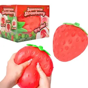 Toymendous Squeeze Strawberry - Extra Large 4" Squishy Stress Ball for Adults & Kids 3+ - Fruity Fidget Toy for Stress Relief & Sensory Play - Safe & Durable Non-Toxic Material