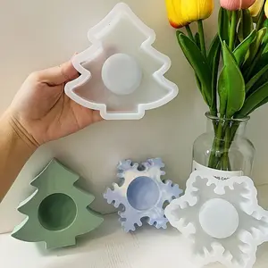 1pc Christmas Tree Candle Holder Cement Mold DIY Home Decor Snowflake Candle Holder Silicone Mold Christmas Epoxy Resin Clay Candle Holder Mold Handmade Crafts