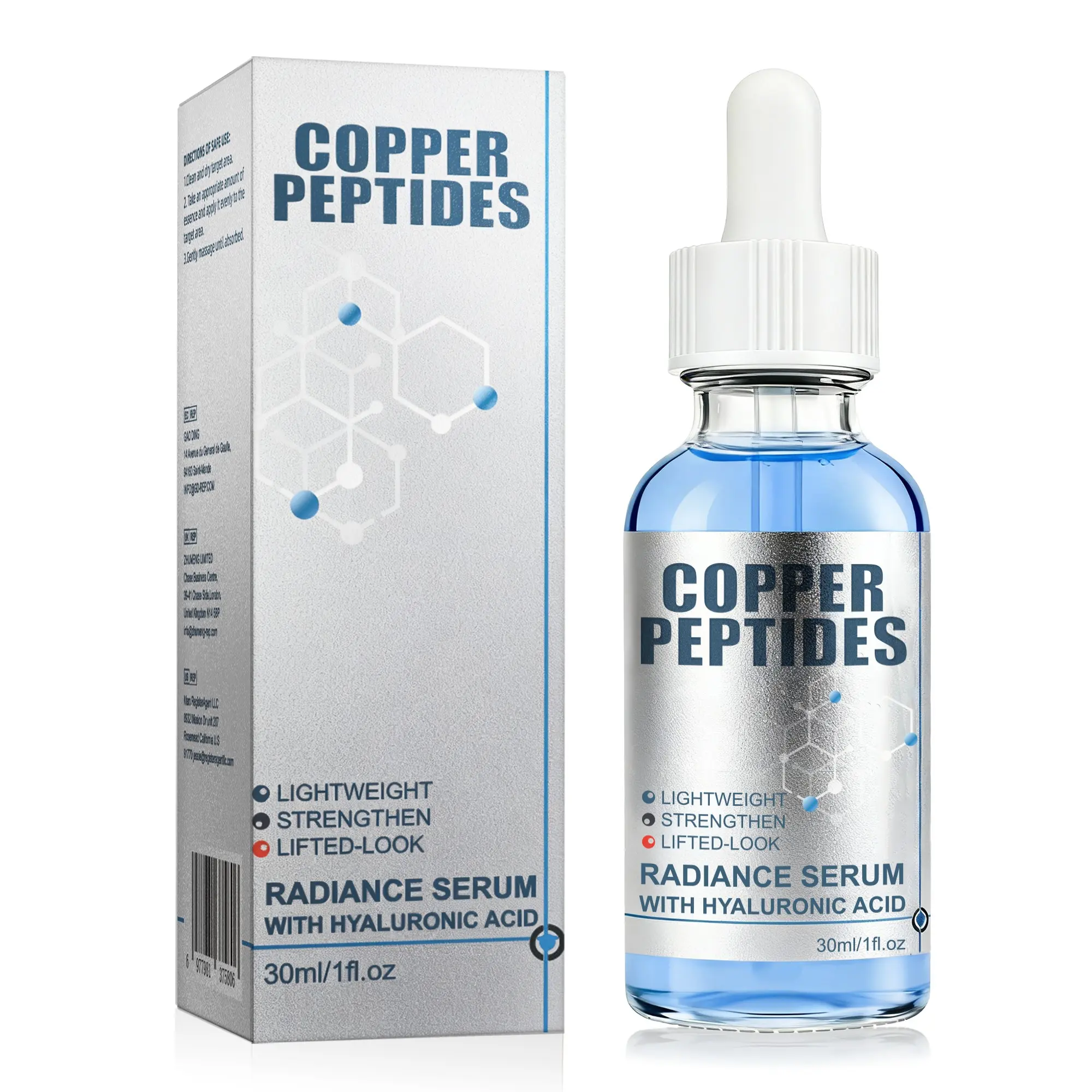Ghk-Cu Copper Peptide Hyaluronic Acid Advanced Face Serum, Lightweight Moisturizing Hydrating Deep Hydration, Smooth and Plump Skin, Single Item Liquid, Hydrate