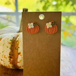 Pretty Floral Pumpkin Clay Stud Earrings
