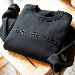 Black Violent Little Thing Embroidered Sweatshirt, Dragon Sleeve Hoodie, Fourth Wing Fan Merch, Book Lover Gift, Bookish Hoodie for Fantasy Fans