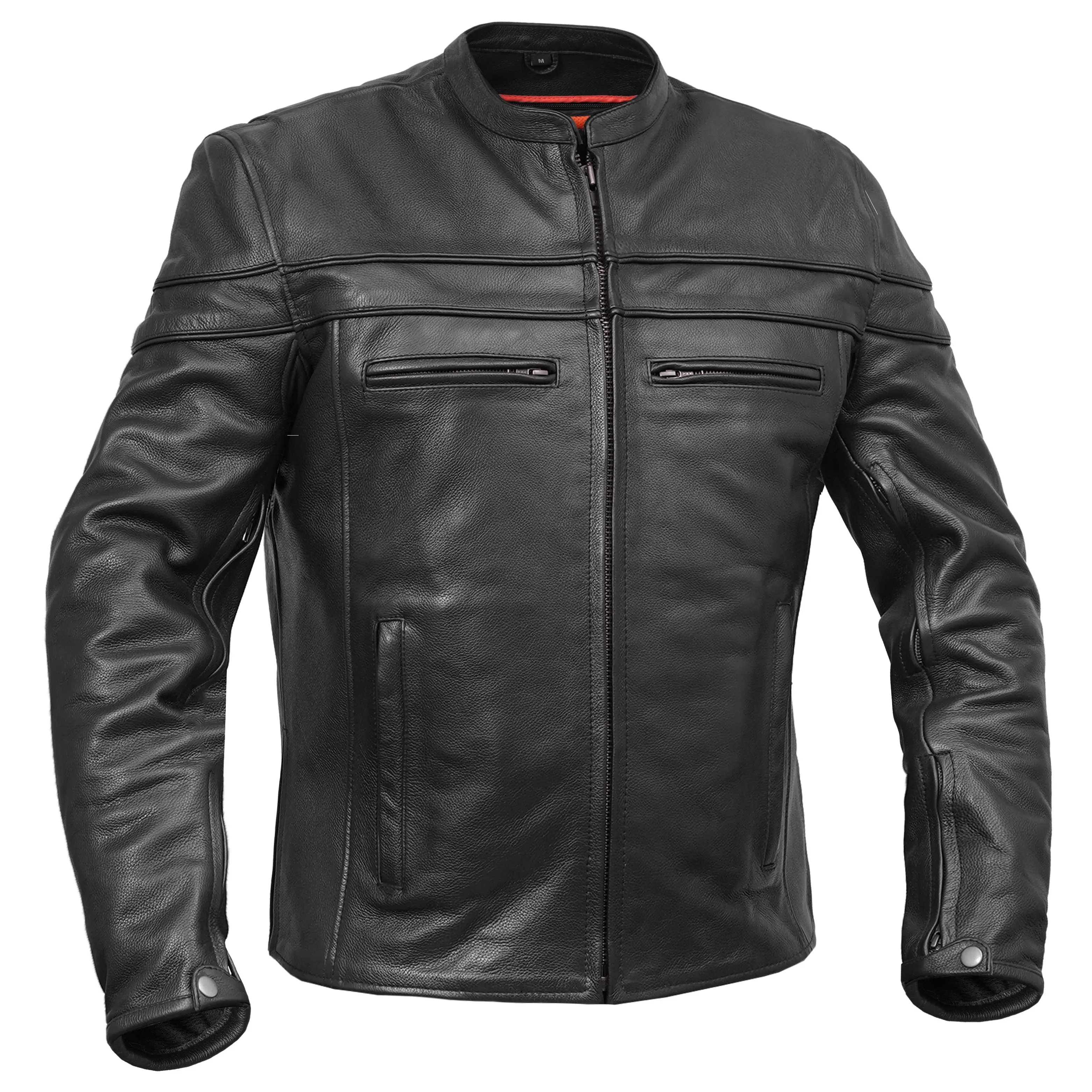 RENEGADE CLASSICS Havoc™ Men's Tall Sporty Leather Jacket, Soft Cowhide Scooter Coat with Concealed Carry Pockets and Stretch Panels, Plain, Long Sleeve
