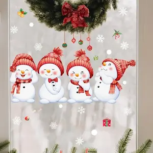 Festive Christmas Static Glass Stickers, Joyful Snowman and Snowflake Design, Reusable 5ML PVC, Double Sided Printing, Window Decoration