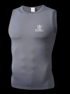 Men's Short Sleeve Sporty Tee, Quick-Dry Breathable Knit Fabric, King Pattern Print, Ideal for Gym, Running, Boxing, Outdoor Activities