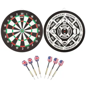 18" 2-in-1 Bound Paper Baseball Dart Board Set with Steel Tip Darts
