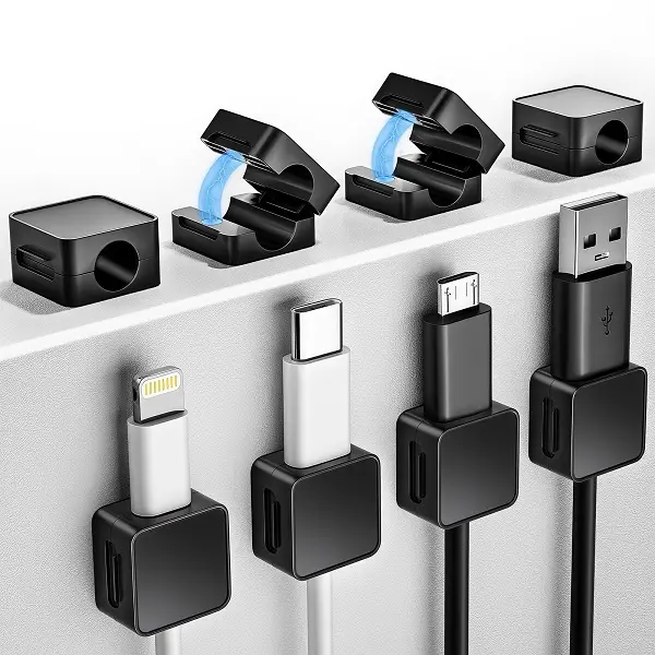 8-Pack Magnetic Cord Organizer Holders, Adjustable Cable Clips with Strong Adhesive, Desk Organizers for Office & Car, Easy-Open Cable & Wire Management Solution, Adjustable Organizer Cable & Wire Management