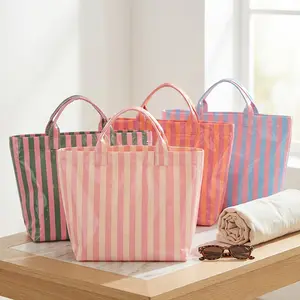 Striped Tote Bag Large Capacity Lightweight Handbag with Vertical and Horizontal Stripes Multi Functional Commuter Travel Bag Suitable for Shopping Fashionable and Casual Handheld Shoulder Bag Zippered Closure gift makeup easter mother day christian gift
