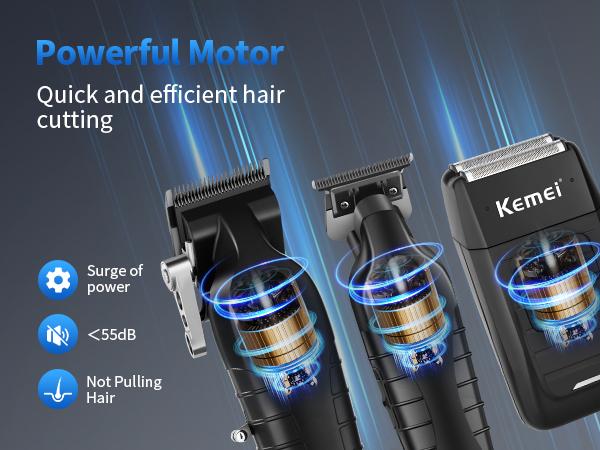 KEMEI Professional Hair Clippers for Men, Cordless Complete Barber Clipper T-Blade Trimmer Foil Shaver Set, Electric Hair Cutting Full Kit with 11 Guide Comes, USB Fast Rechargeable