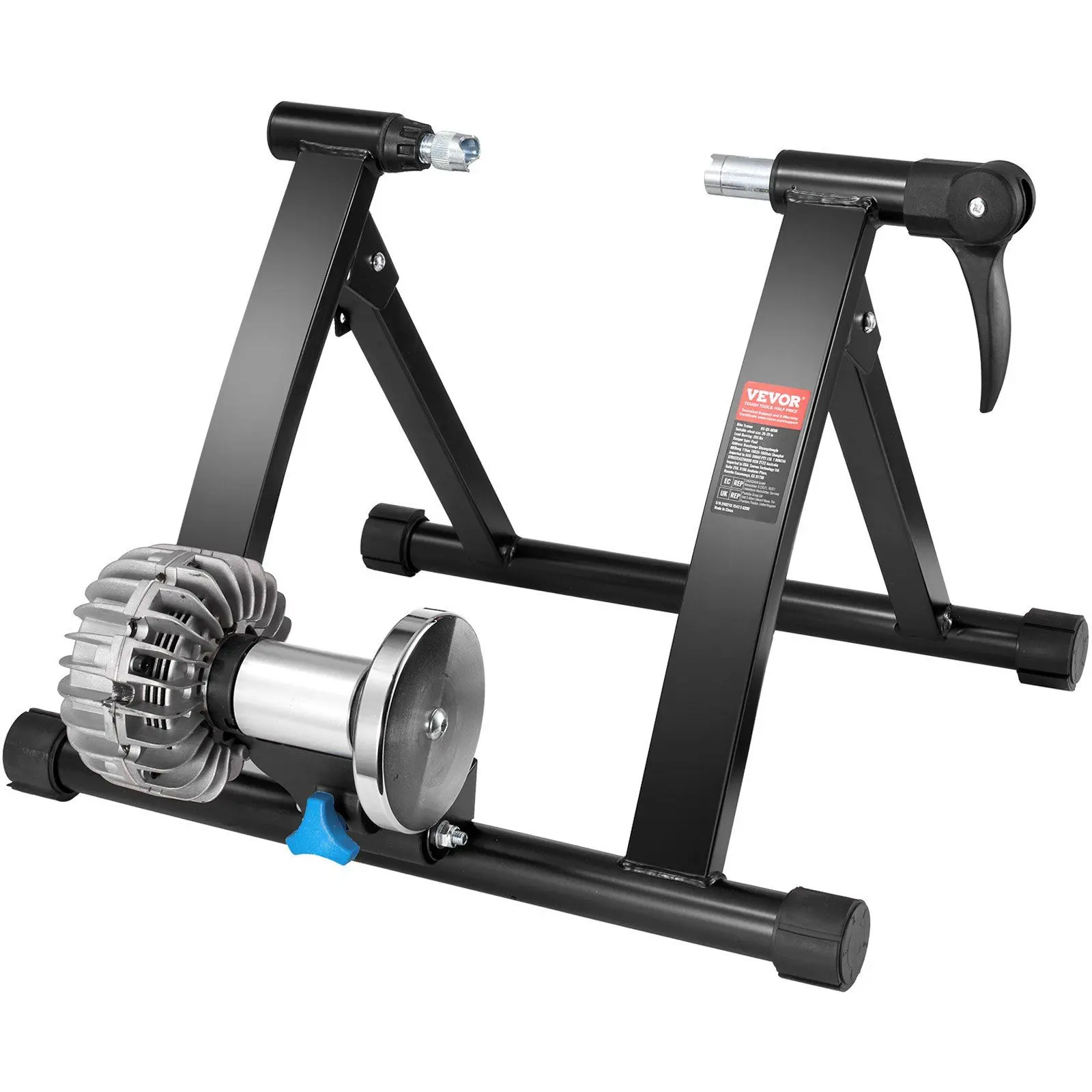 VEVOR Bike Trainer Stand for 26"-29" Wheels with Noise Reduction Fluid Flywheel Portable Indoor Cycling Stand with Quick-Release Lever & Front Wheel Rise for Effective Home Exercise