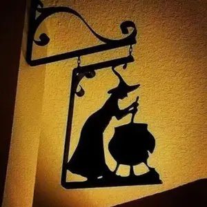 Halloween Witch Silhouette Spooky Metal Art Sign Leaky Cauldron Garden Decoration, Perfect for Halloween Decorations & Yard Ornaments Durable Metal, Porch Garden Decoration