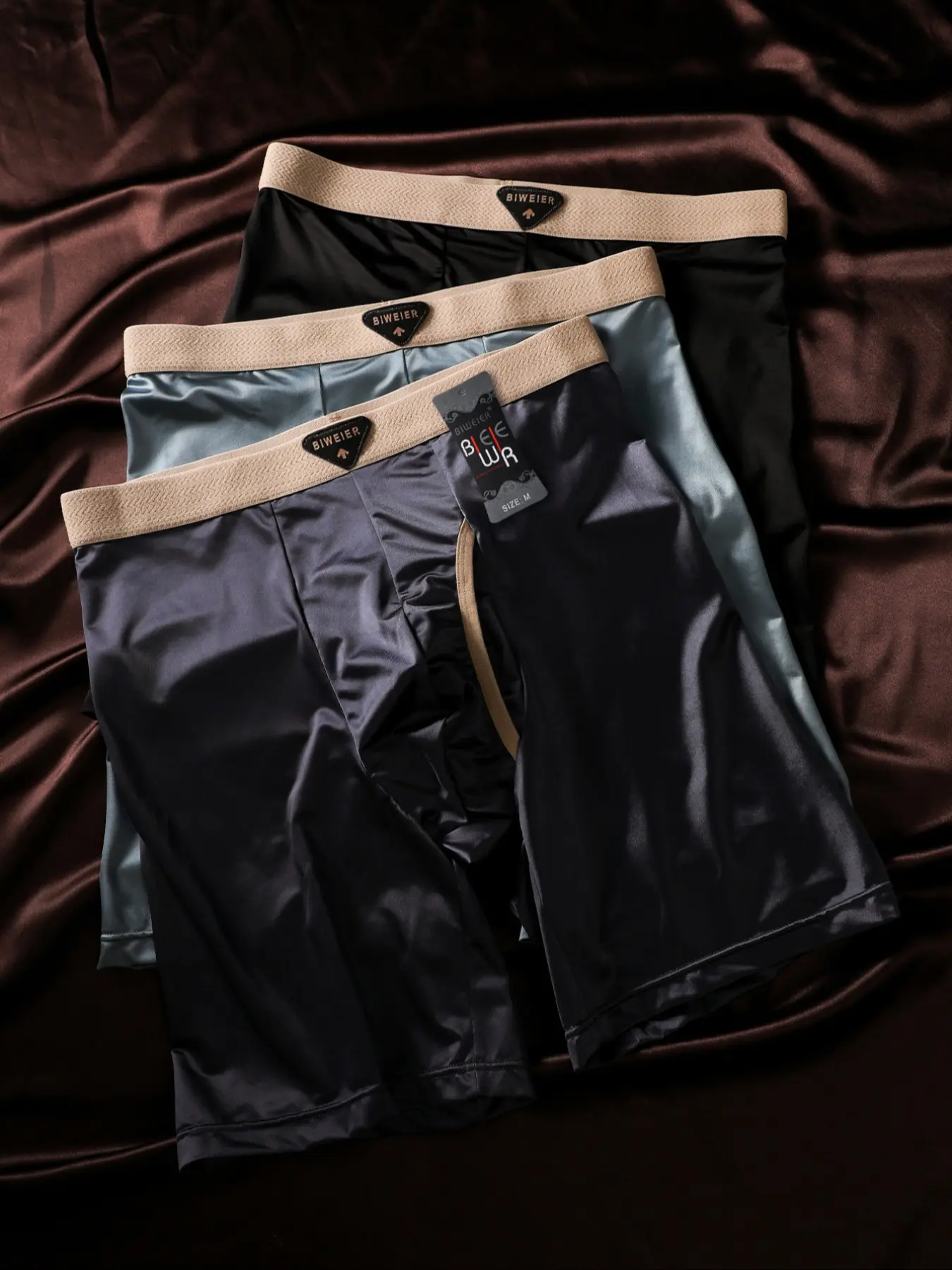 Men's Satin Boxer Briefs, Soft Silk-Like Smooth Fabric, Casual All-Season Underwear, Comfortable for Home and Vacation, Breathable