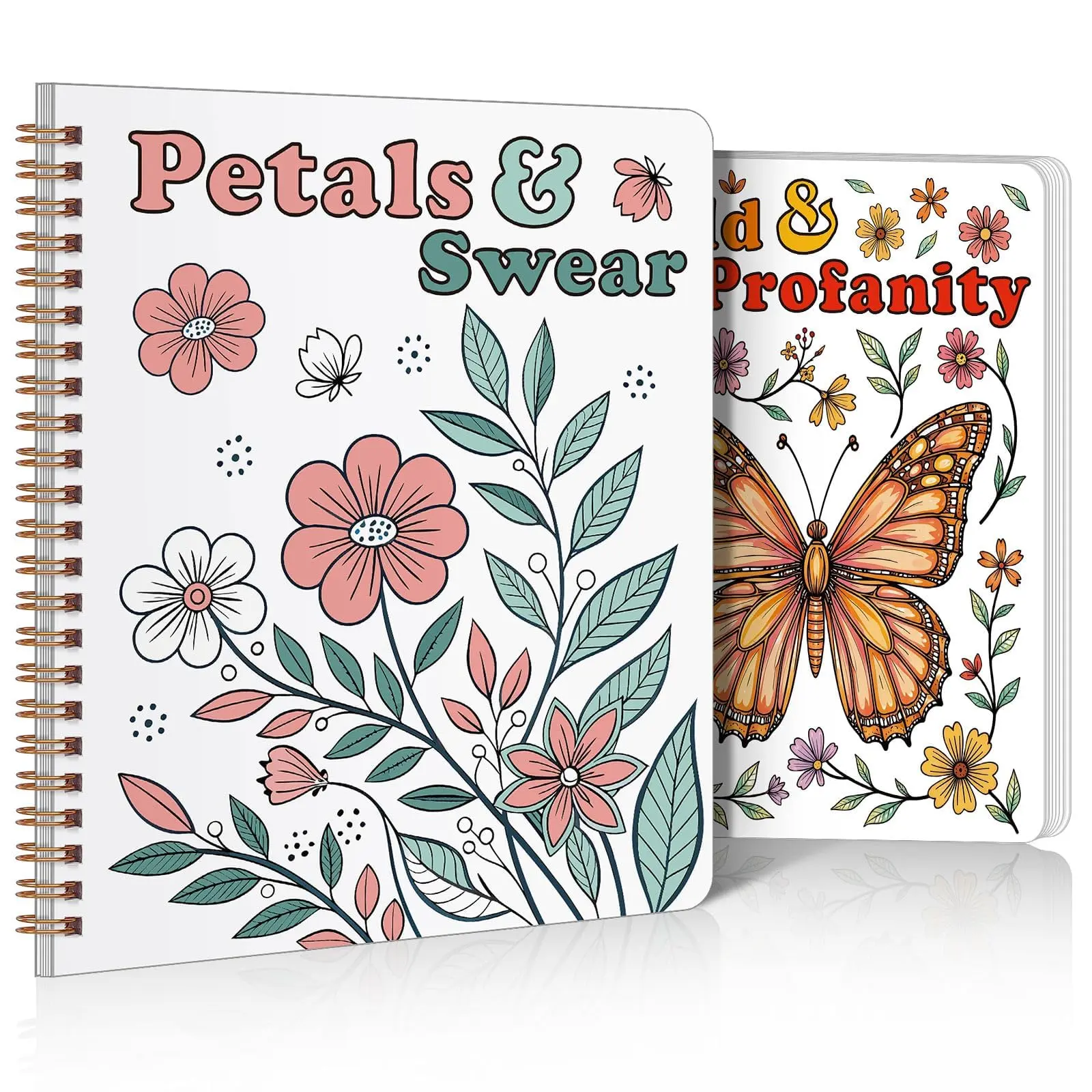 SKYDUE Set of 2 Spiral Adult Coloring Books with Animal & Flower Designs