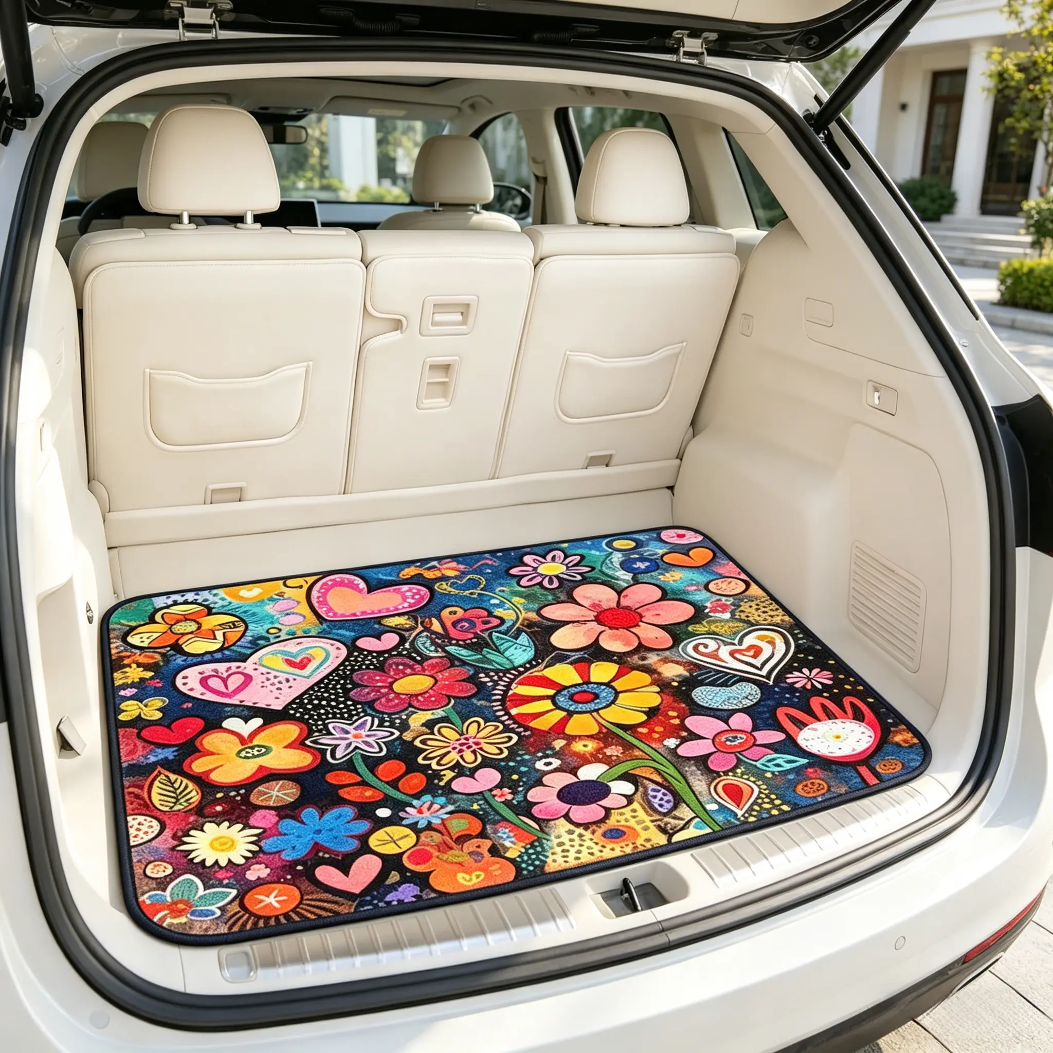 Vintage Floral & Flamingo Car Trunk Mat, Aesthetic Flower Pattern Waterproof Anti-Slip Cargo Liner, All-Weather Durable Protector Pad, Universal Fit for SUV Sedan Truck, Stylish Interior Decor, Easy to Clean & Install